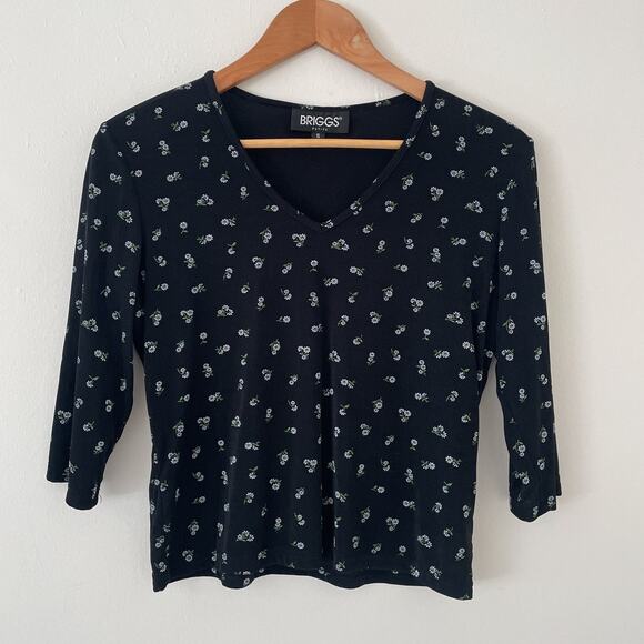 Vtg 90’s Briggs Dark Floral Stretchy Cropped Top Sz Small Petite Small Grunge - Picture 1 of 8